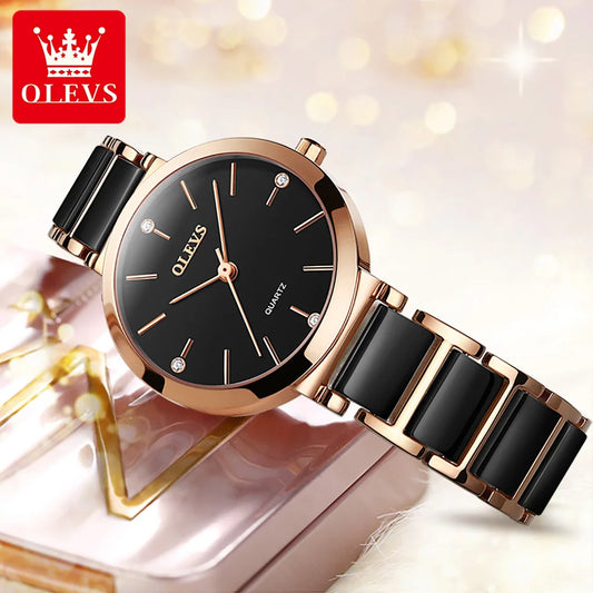 OLEVS Creative Fashion Women Watches Rose Gold Ladies Bracelet Watches Reloj Mujer Waterproof Quartz Watches Women Black