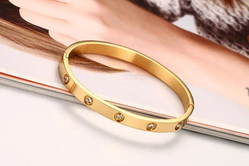 2023 New Design Gold Color Zircon And Cross Nut Nail Bracelet Gold & Bangle For Woman Stainless Steel Screw Brand Jewelry