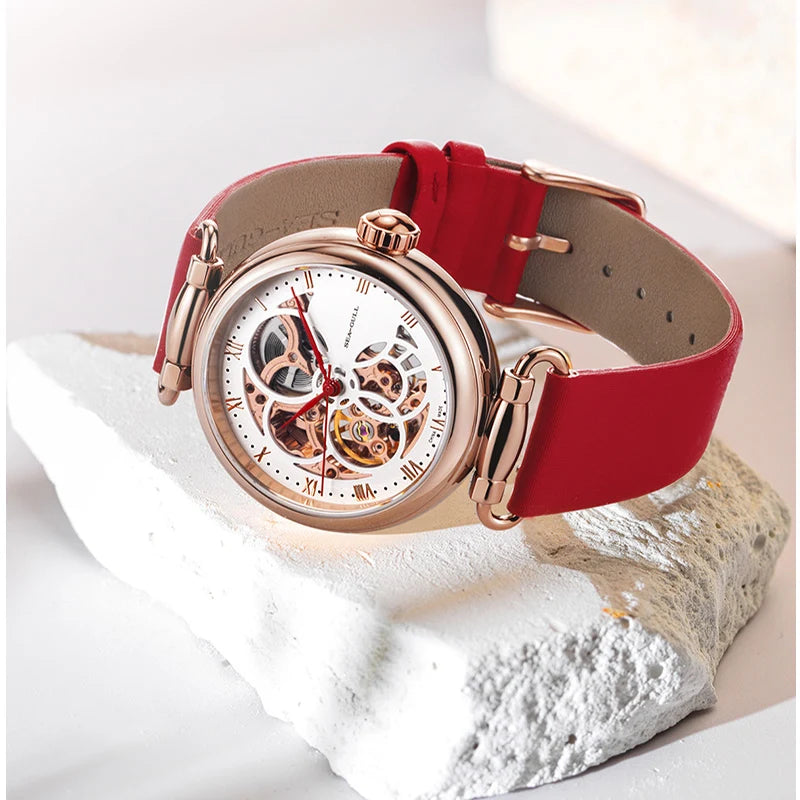 2022 Seagull Fashion Women's Watch Leather Strap Waterproof Automatic Full Hollow Mechanical For Women Watch 811.11.6002