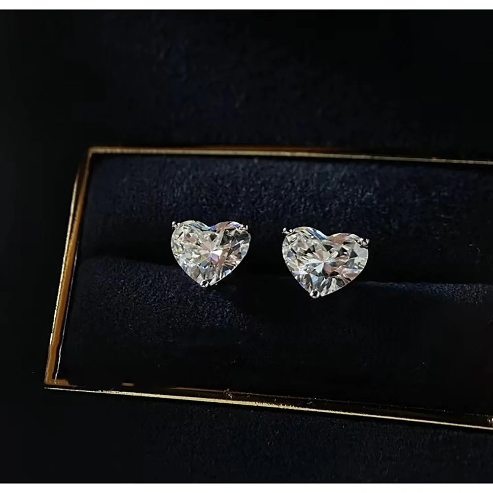 1-4Carat Big Heart Moissanite Diamond Stud Earrings with Gra Certificate 925 Silver Plated Gold Ear Studs Fine Jewelry for Women