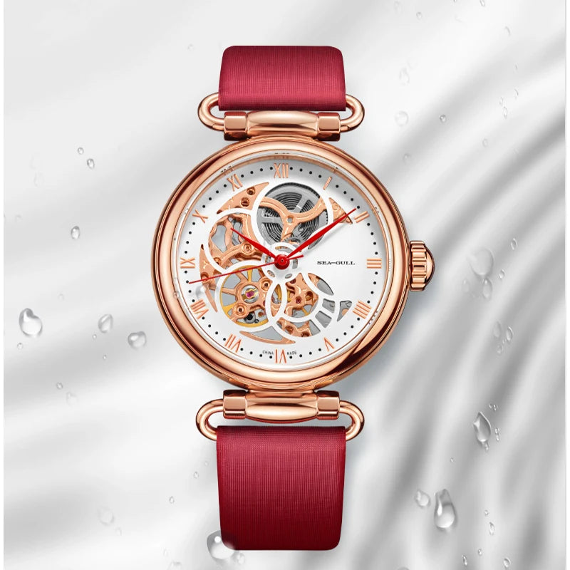 2022 Seagull Fashion Women's Watch Leather Strap Waterproof Automatic Full Hollow Mechanical For Women Watch 811.11.6002