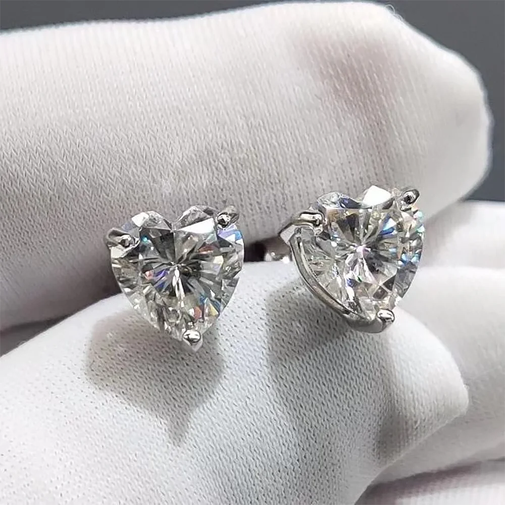 1-4Carat Big Heart Moissanite Diamond Stud Earrings with Gra Certificate 925 Silver Plated Gold Ear Studs Fine Jewelry for Women