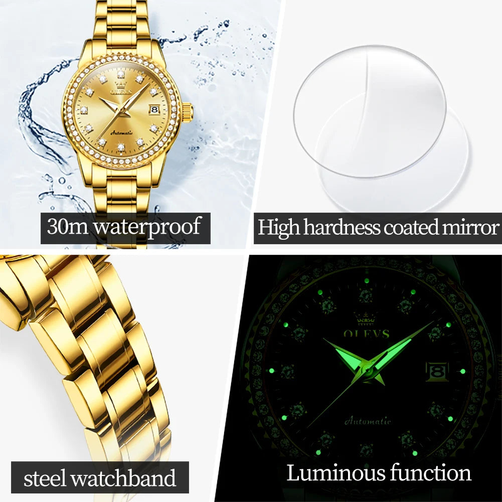 OLEVS 7003 Mechanical Automatic Women's Watches Waterproof Luminous Calendar Ladies Wristwatch Luxury Watch For Women 2023