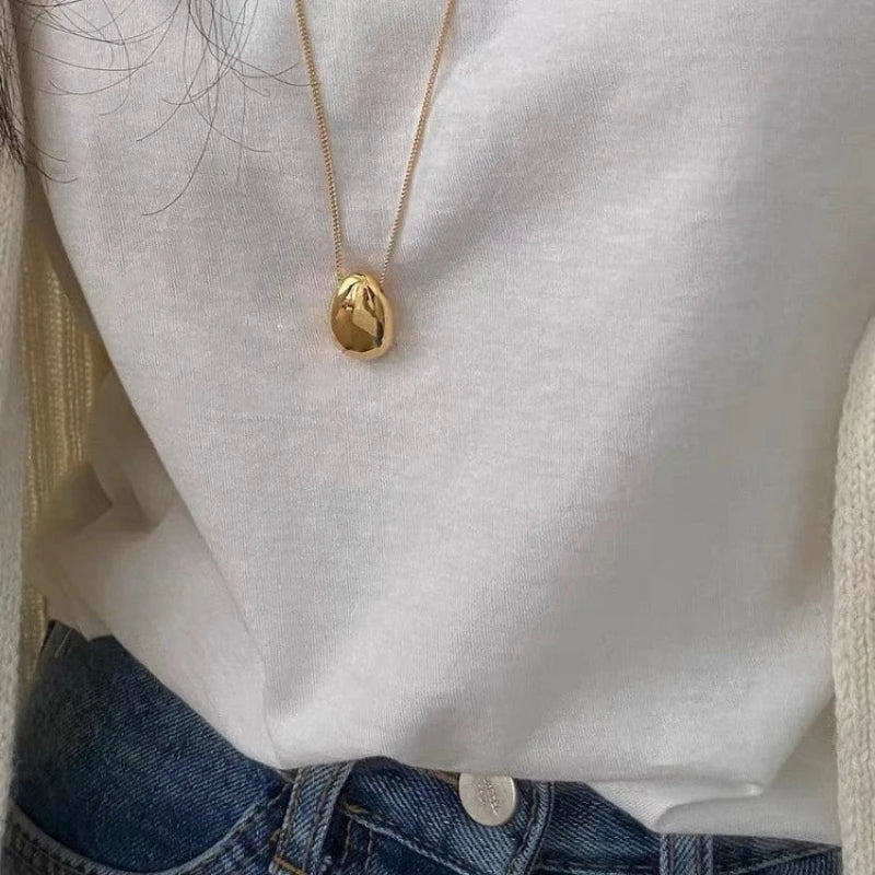 Bilandi Fashion Jewelry Simple Delicate Design Smooth Metal Teardrop Pendant Necklace For Women Female Party Gift Dropshipping