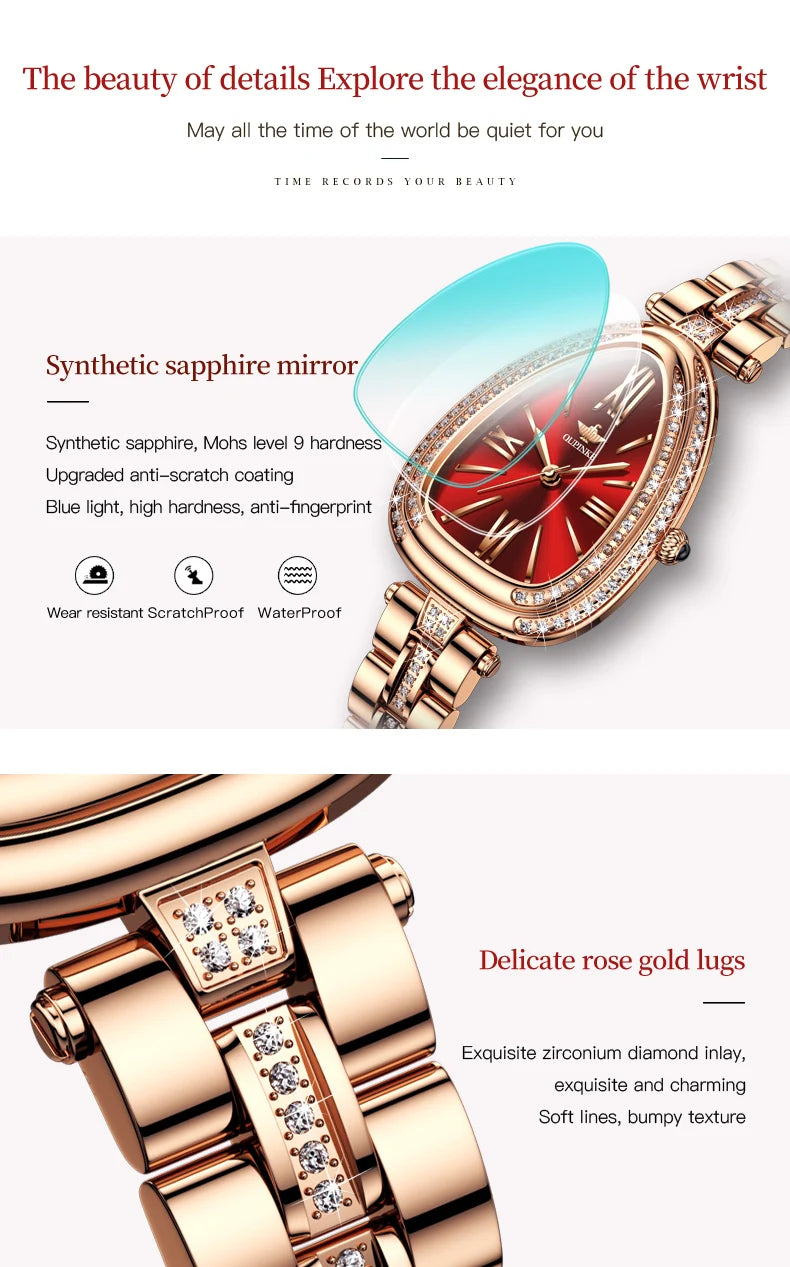 OUPINKE Watch for Women Swiss Movement Luxury Diamond Sapphire Mirror Watperoof Original Elegant Dress Ladies Wrist Watch Set