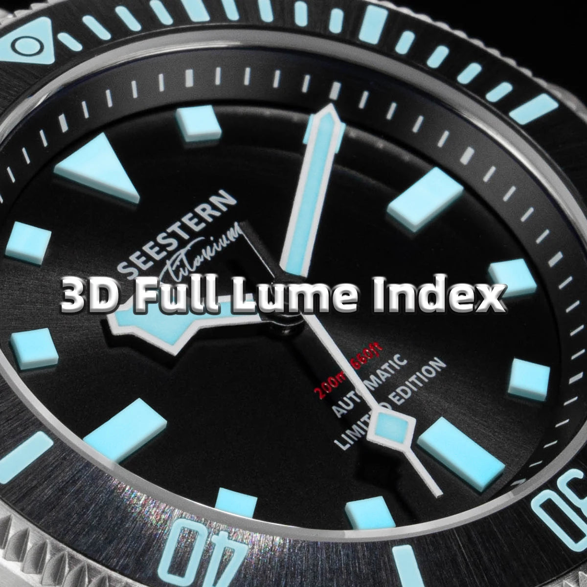 2023 New Titanium Grade 2 Men Watch Automatic NH38 Movement 200M Dive Wristwatches Sapphire Crystal BGW9 SUPER Luminous SEESTERN