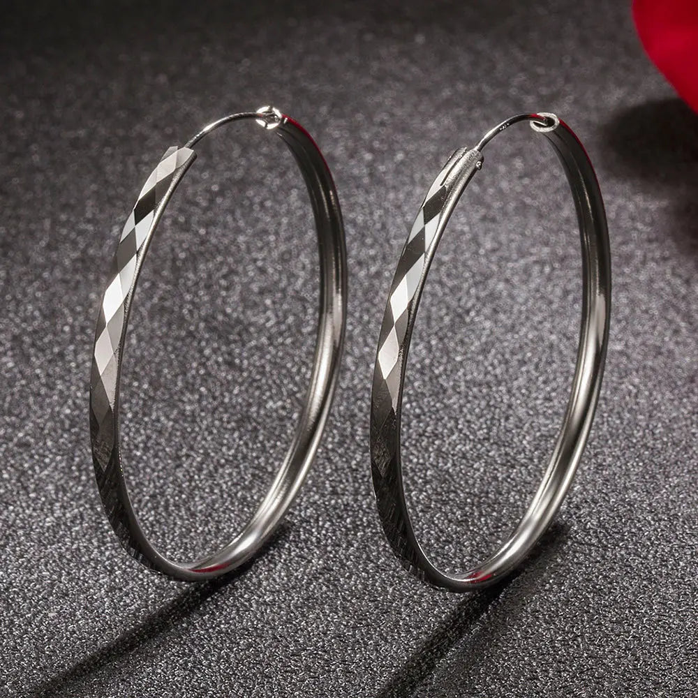 Fine 925 Sterling Silver Luxury 5CM Big Circle Hoop Earrings for Women Charms Original Designer Party Wedding Jewelry Gifts