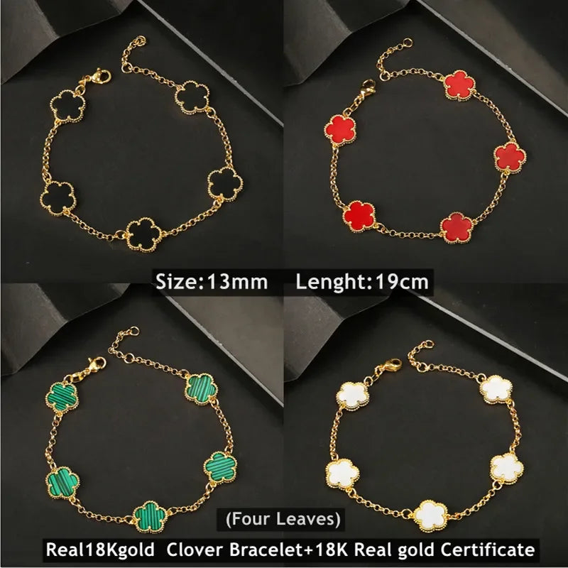 Classic Brand 13mm Real 18K Gold Clover Bracelet Women Natural Gemstone Festival Gift Exquisite High Quality Jewelry Set AU750