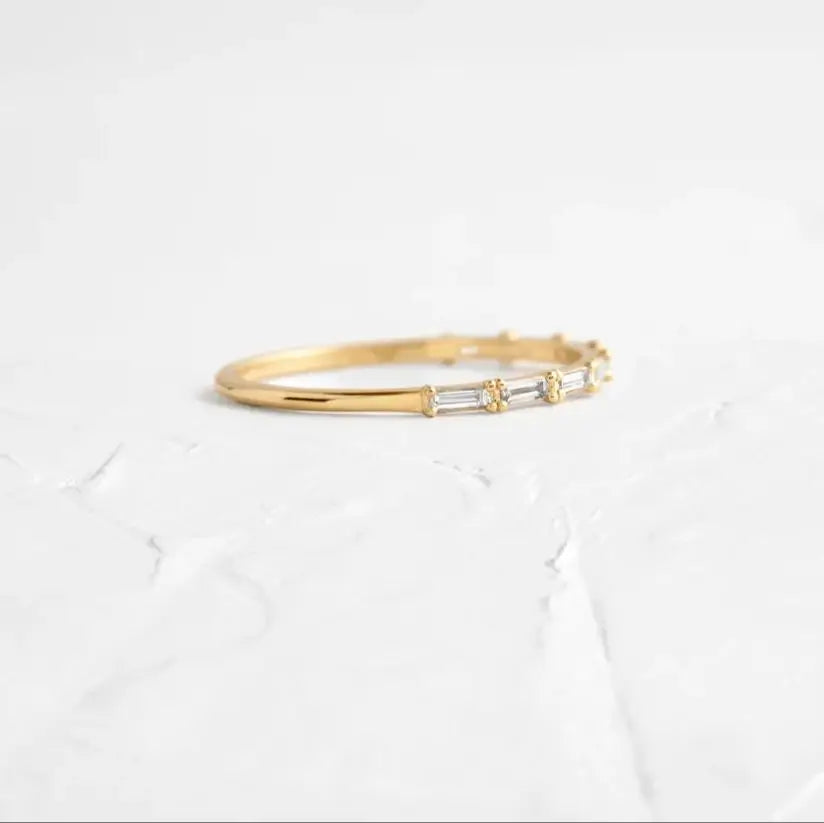 VVS EF 14K Yellow Gold Baguette 0.3ctw HPHT Lab Grown Diamond Ring Dainty Minimalist Band For Women